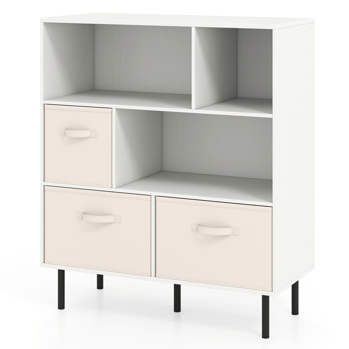 6-Cube Bookshelf with 3 Removable Folding Fabric Drawers for Living Room