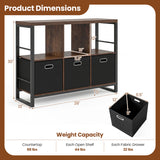 6 Cube Industrial Short Bookshelf with 3 Bins & Metal Frame and Open Shelves for Indoor-Rustic Brown