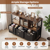 6 Cube Industrial Short Bookshelf with 3 Bins & Metal Frame and Open Shelves for Indoor-Rustic Brown