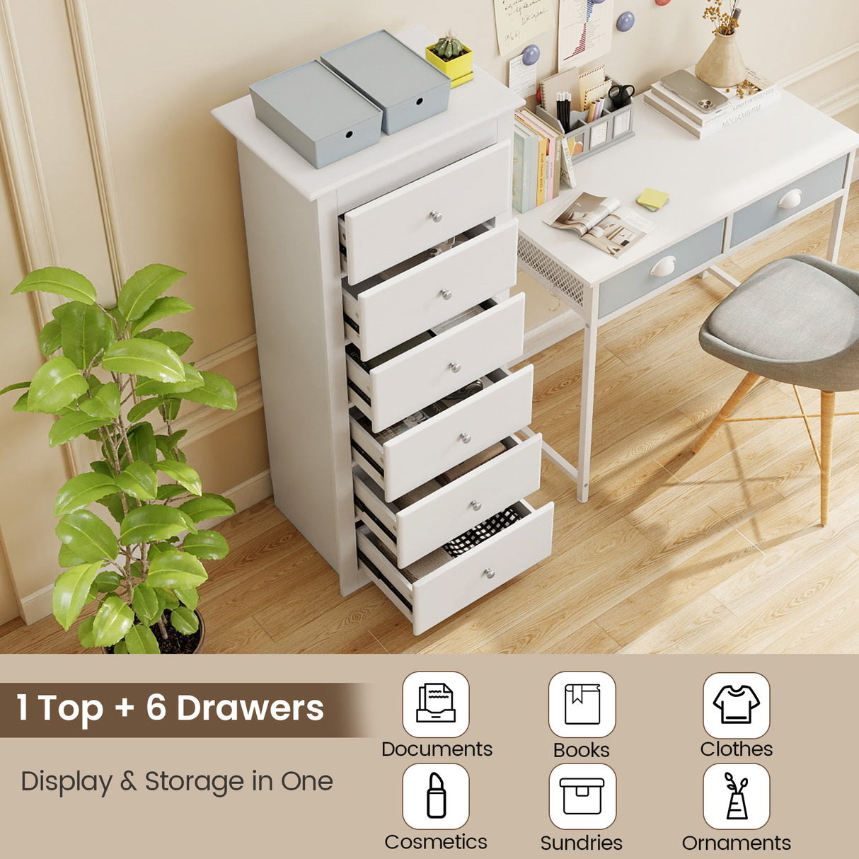 6 Drawers Chest Dresser Clothes Storage Bedroom Furniture Cabinet