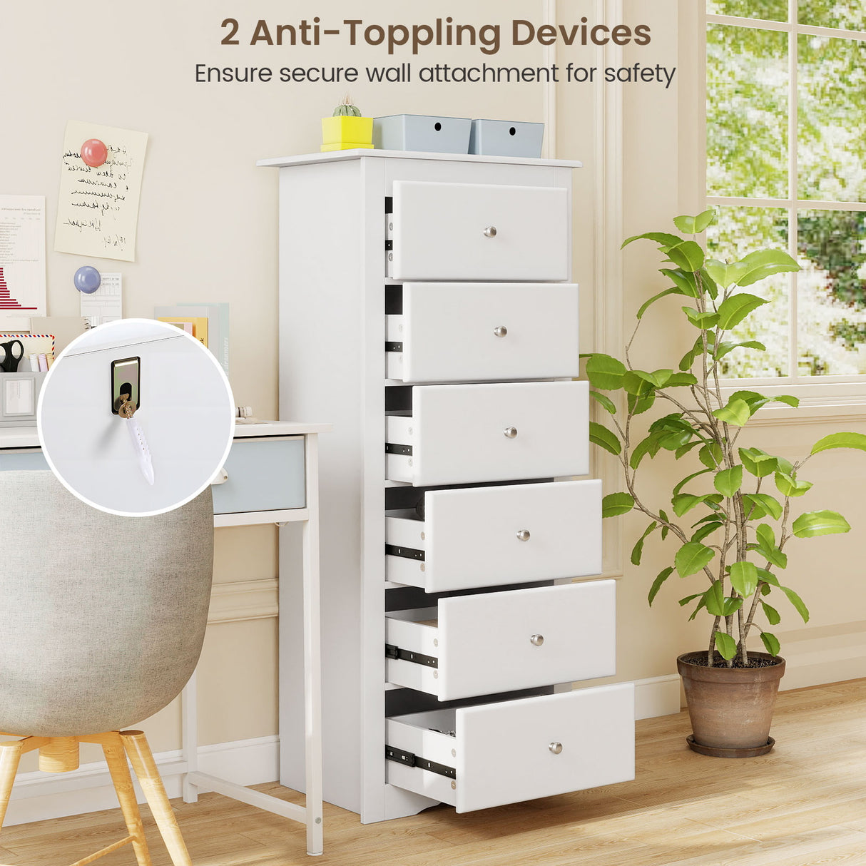 6 Drawers Chest Dresser Clothes Storage Bedroom Furniture Cabinet