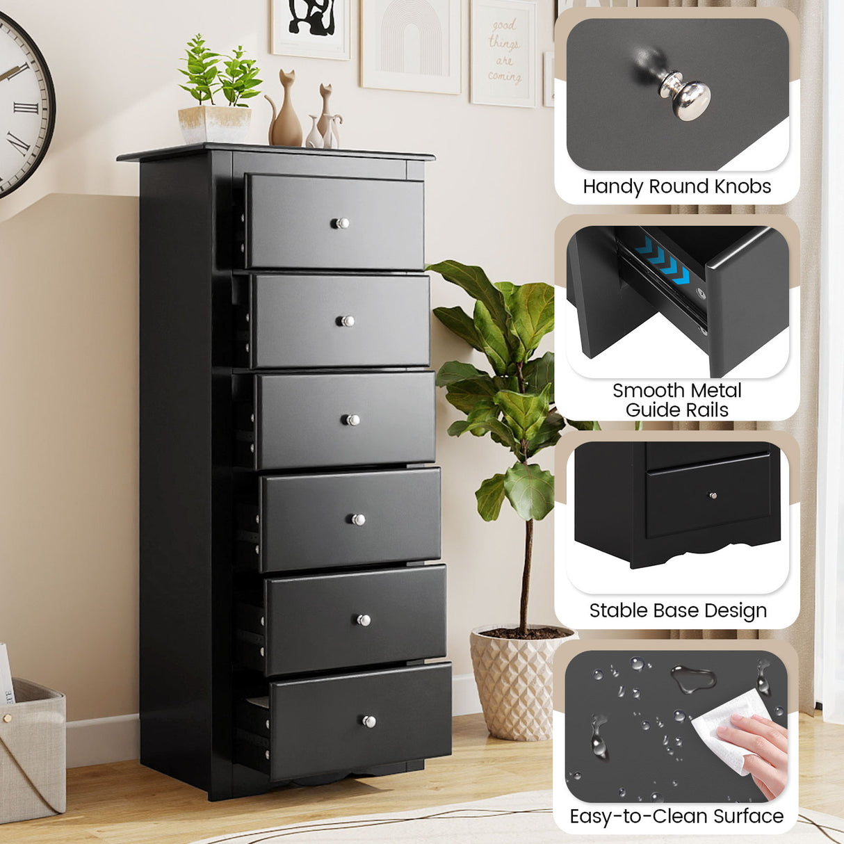 6 Drawers Chest Dresser Clothes Storage Bedroom Furniture Cabinet