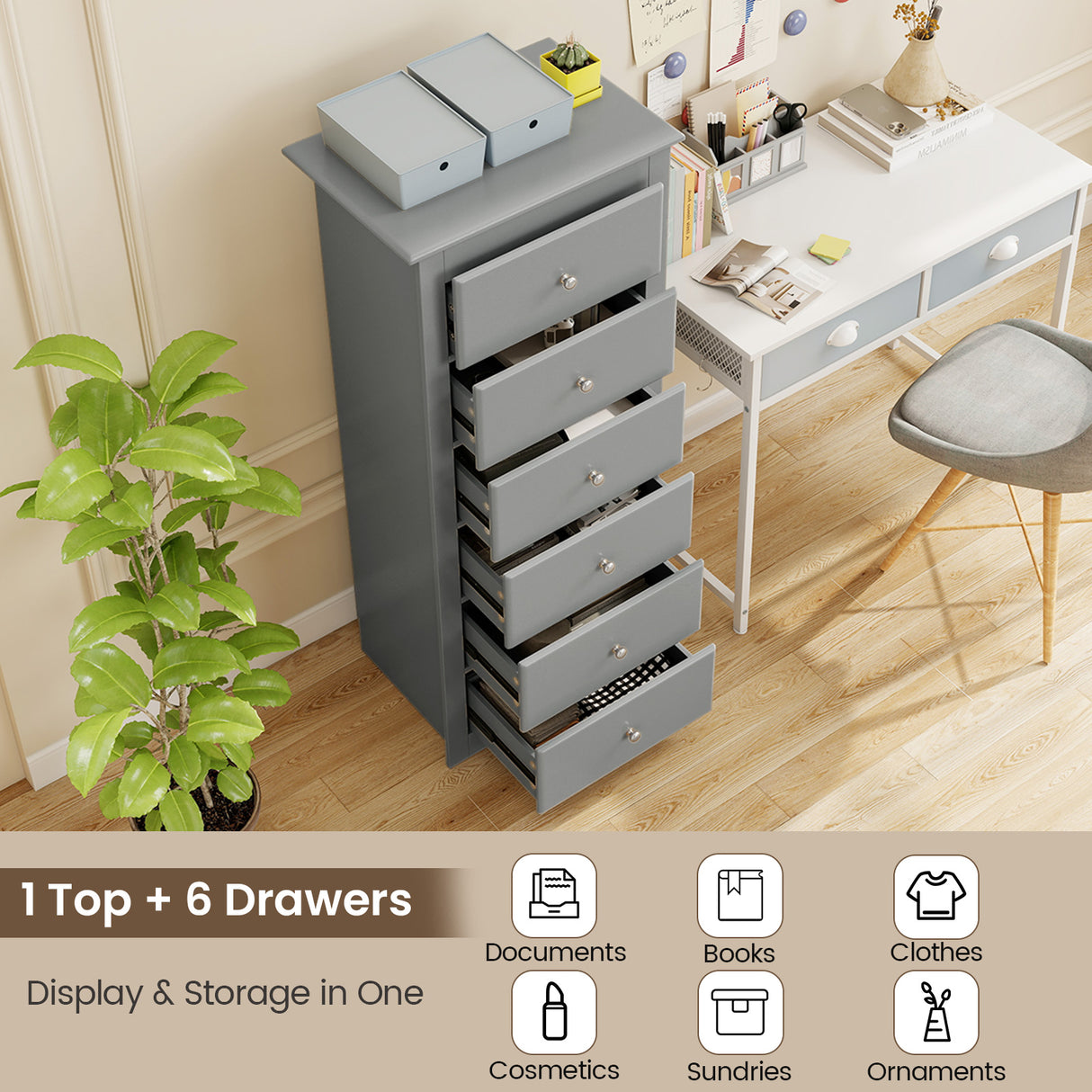6 Drawers Chest Dresser Clothes Storage Bedroom Furniture Cabinet