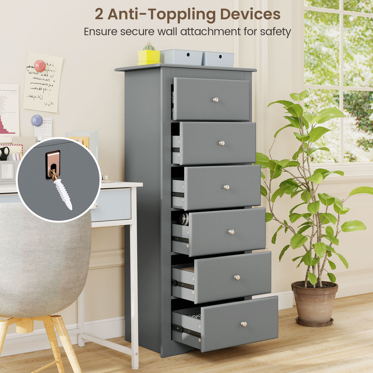 6 Drawers Chest Dresser Clothes Storage Bedroom Furniture Cabinet