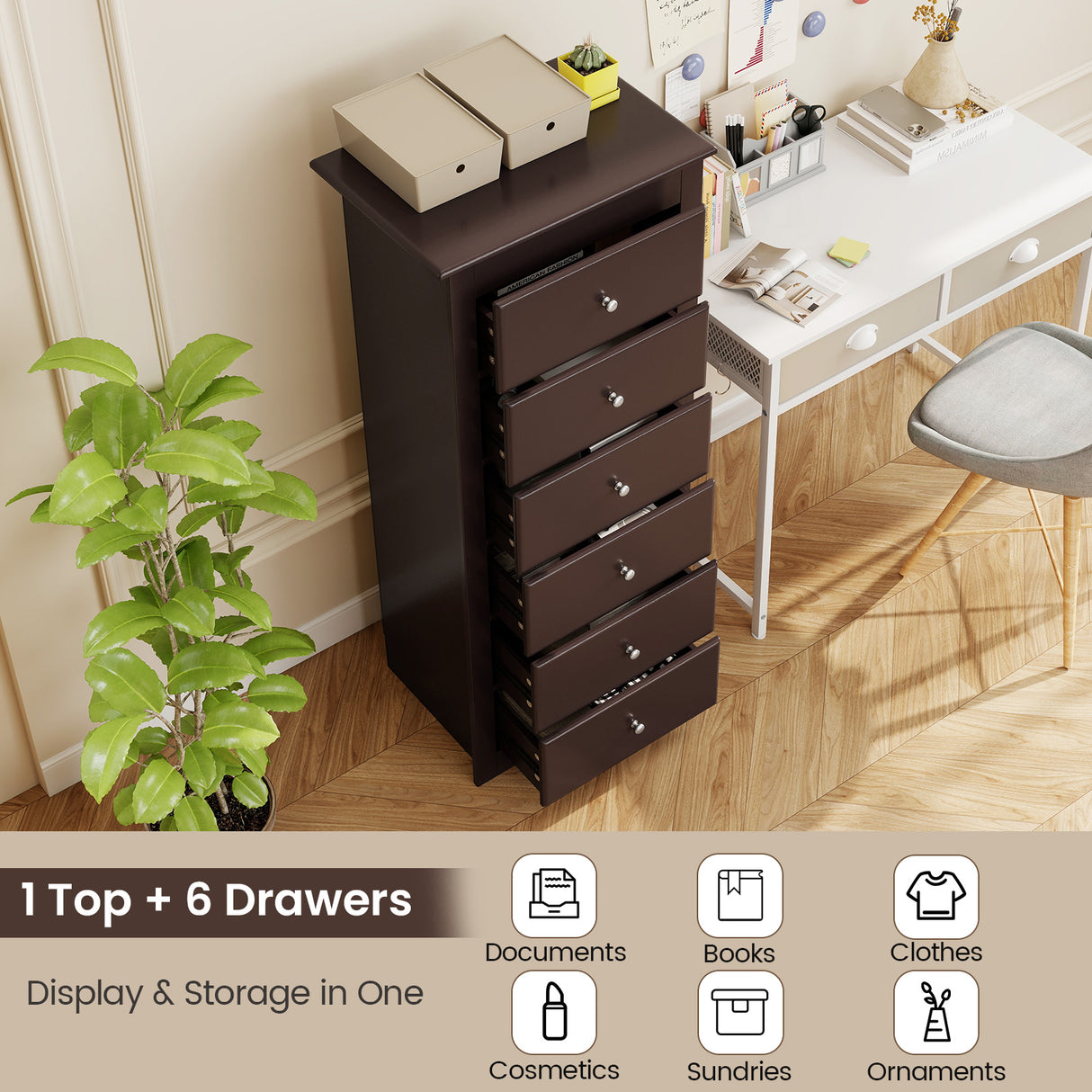 6 Drawers Chest Dresser Clothes Storage Bedroom Furniture Cabinet