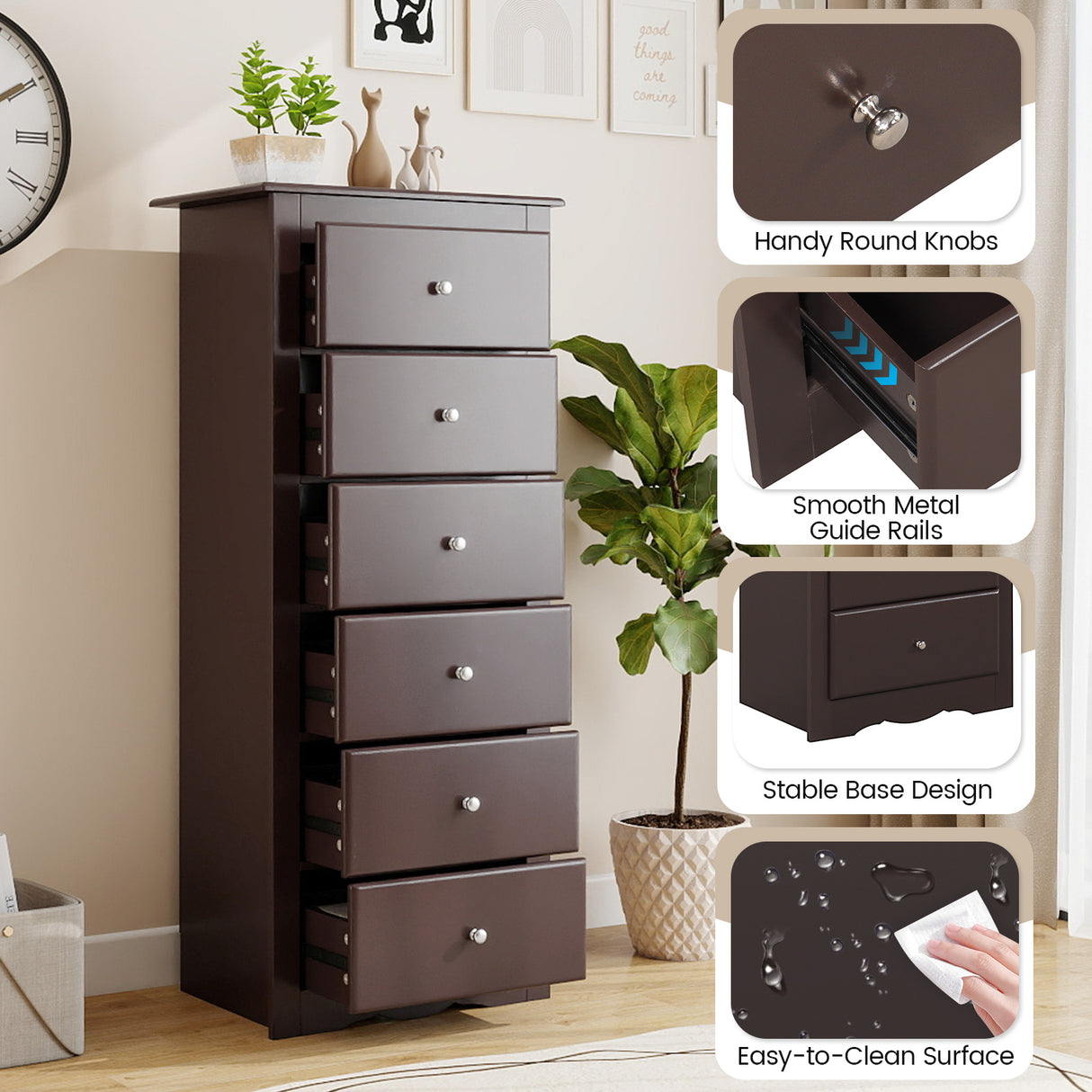 6 Drawers Chest Dresser Clothes Storage Bedroom Furniture Cabinet