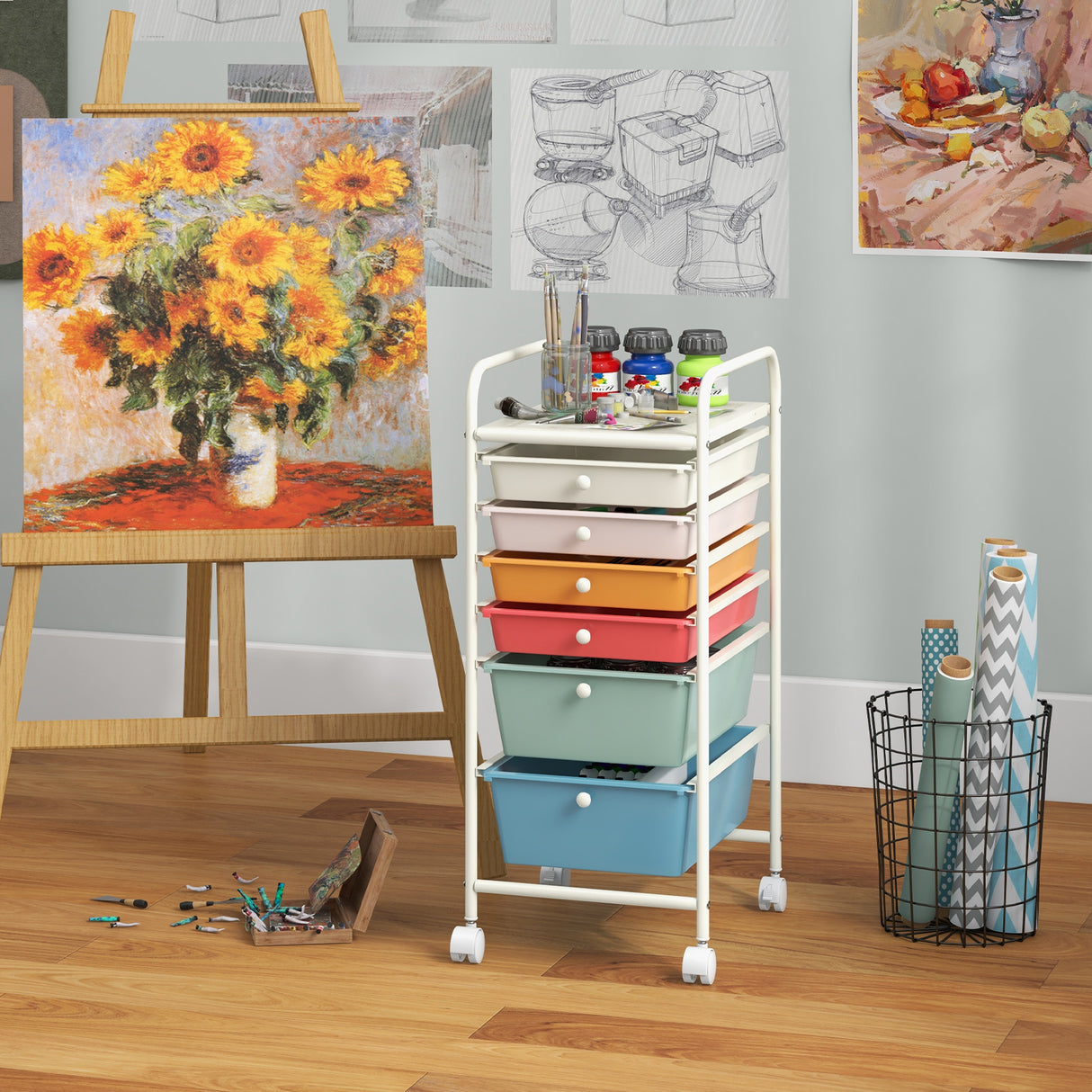 6 Drawers Rolling Storage Cart Organizer-Transparent