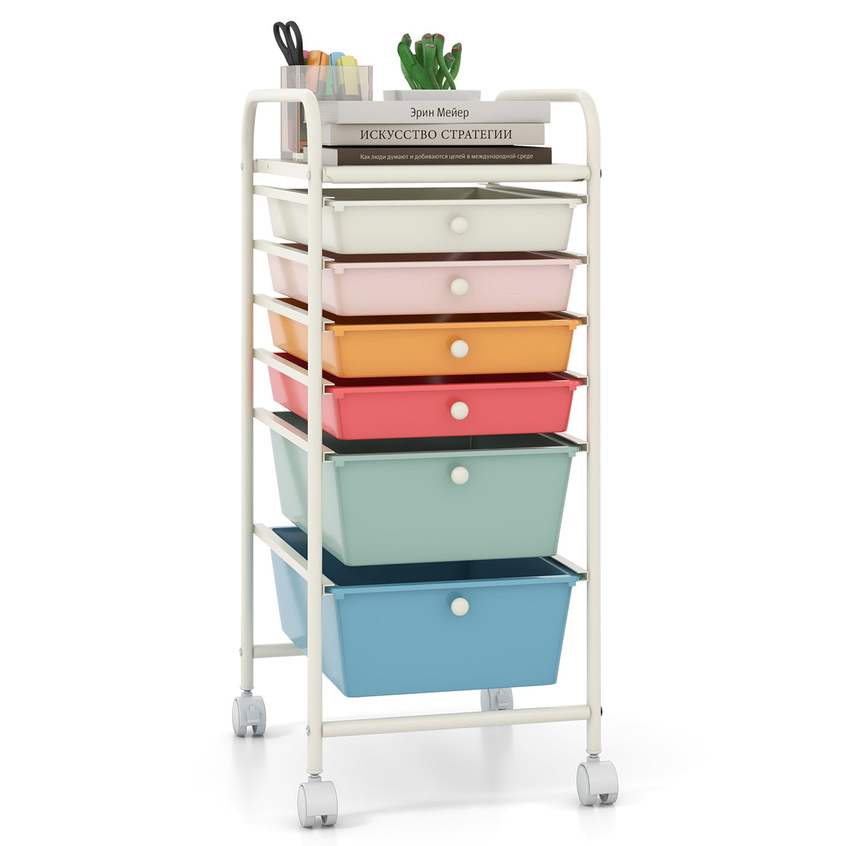 6 Drawers Rolling Storage Cart Organizer-Transparent