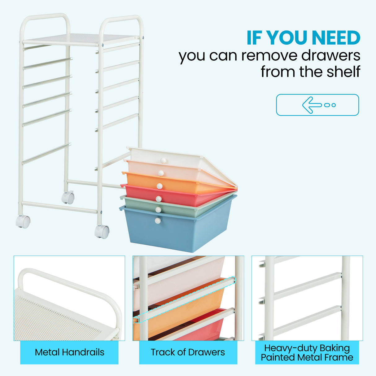6 Drawers Rolling Storage Cart Organizer-Transparent