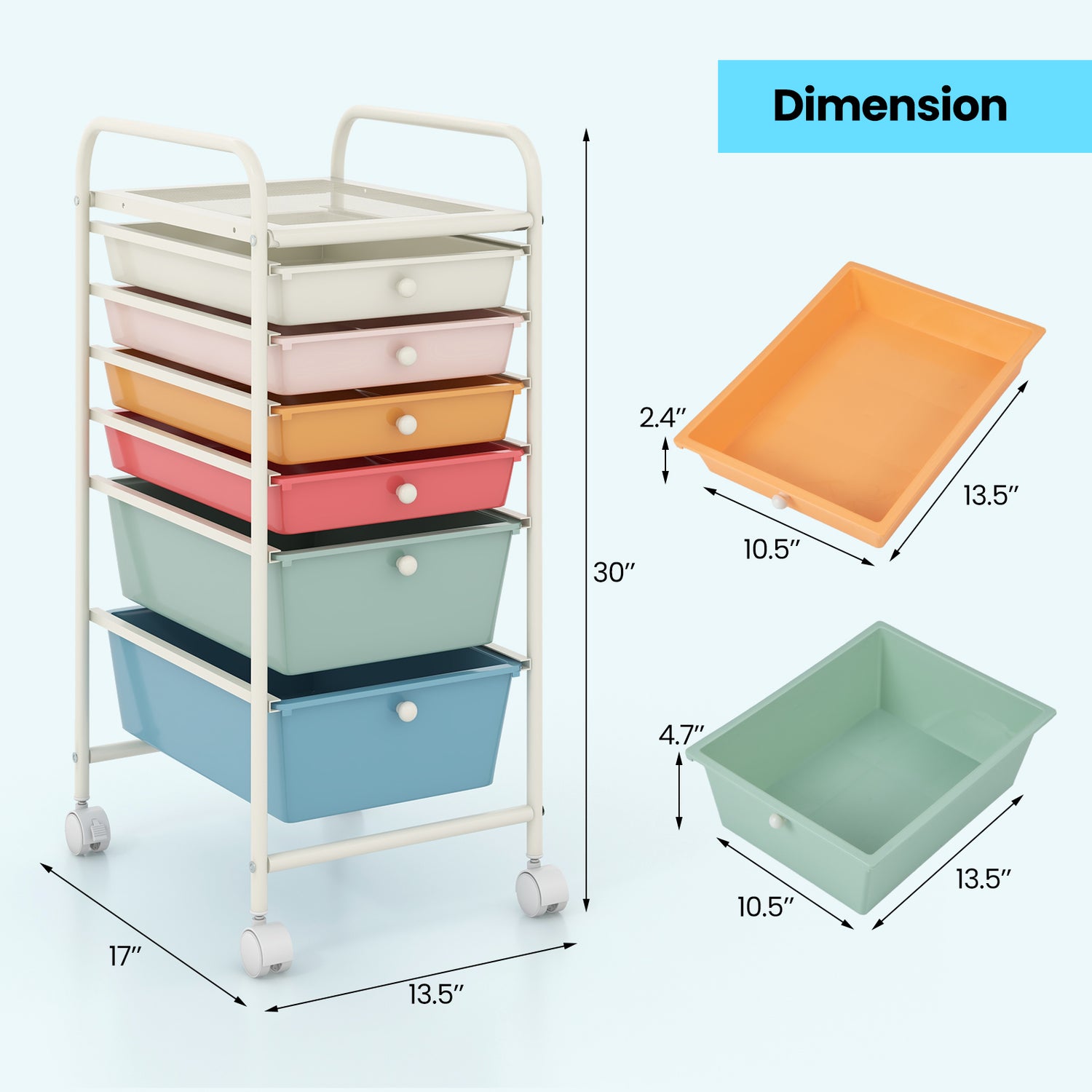 6 Drawers Rolling Storage Cart Organizer-Transparent