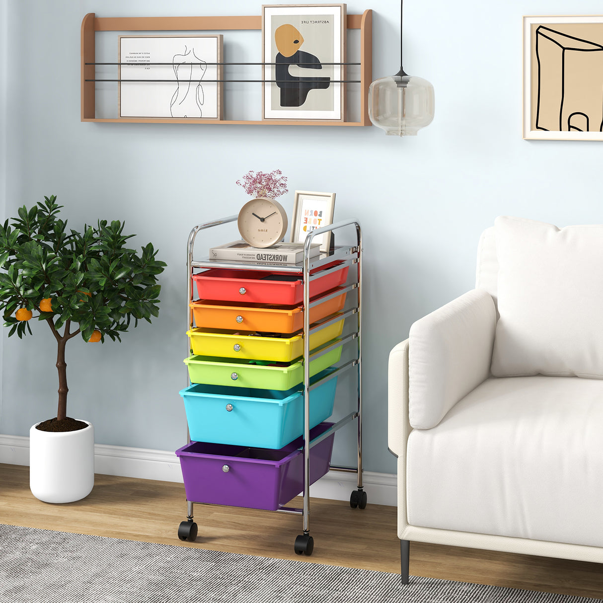 6 Drawers Rolling Storage Cart Organizer-Transparent