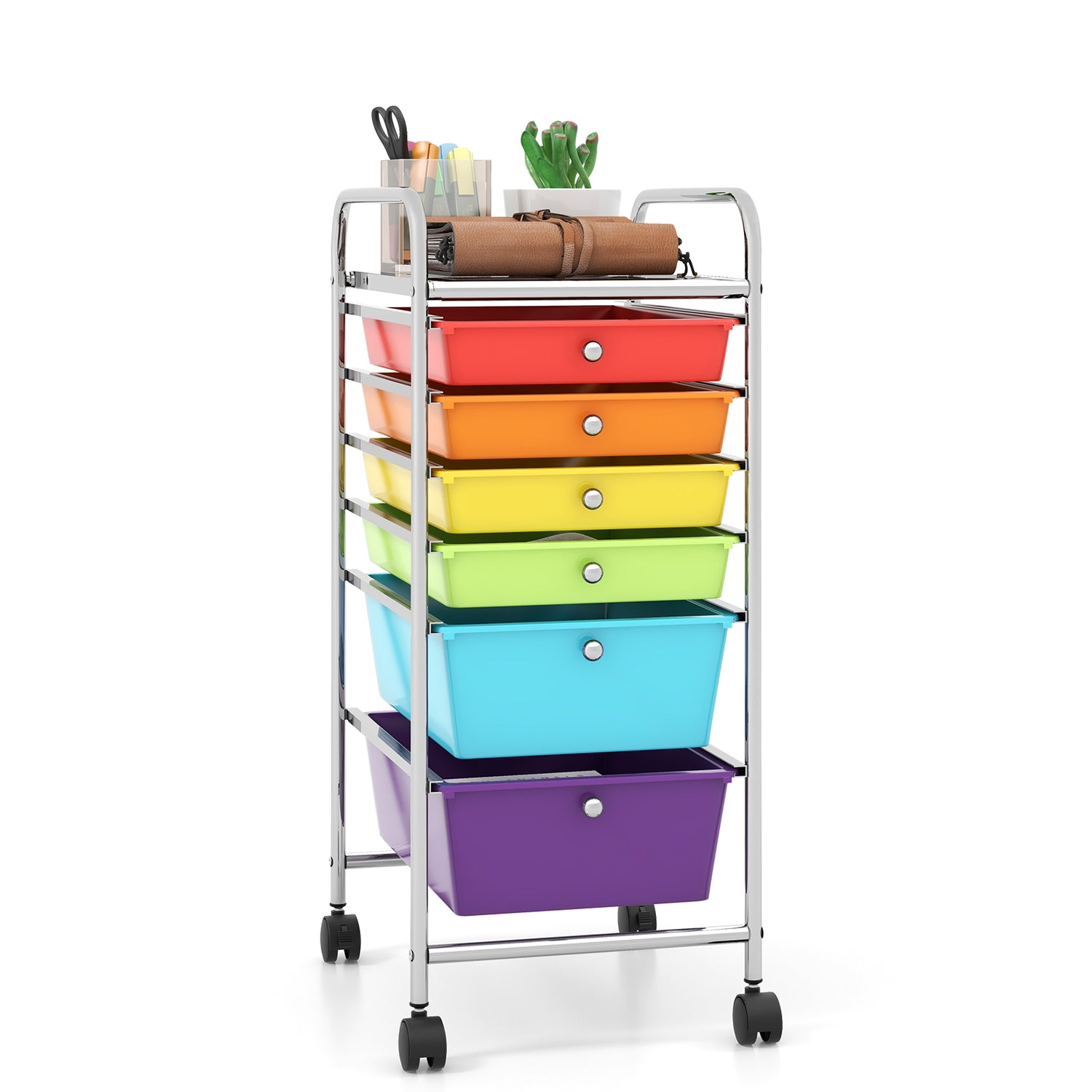 6 Drawers Rolling Storage Cart Organizer-Transparent