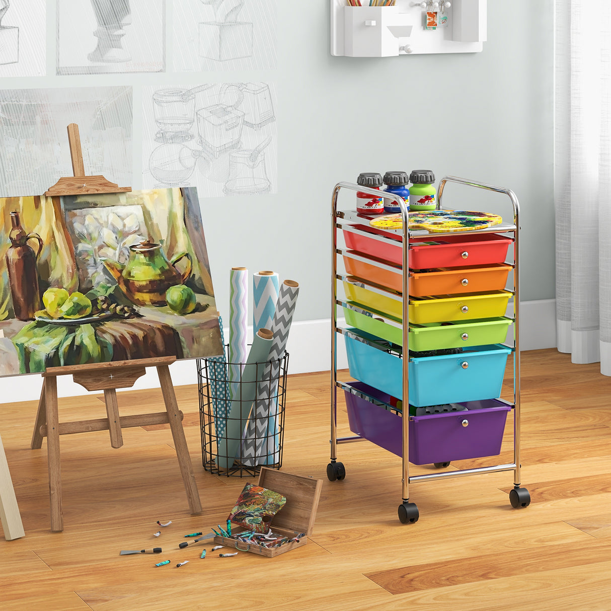 6 Drawers Rolling Storage Cart Organizer-Transparent
