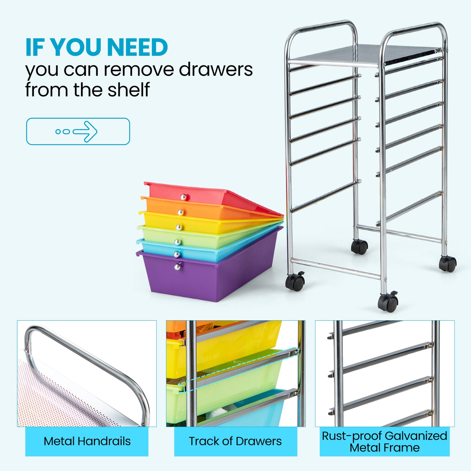 6 Drawers Rolling Storage Cart Organizer-Transparent
