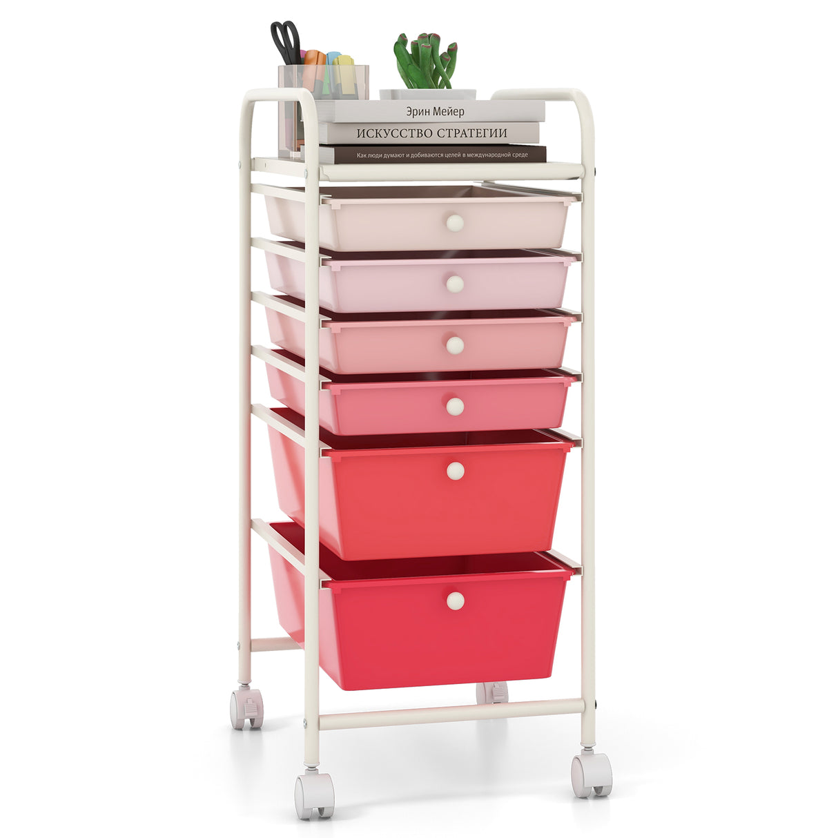 6 Drawers Rolling Storage Cart Organizer-Transparent