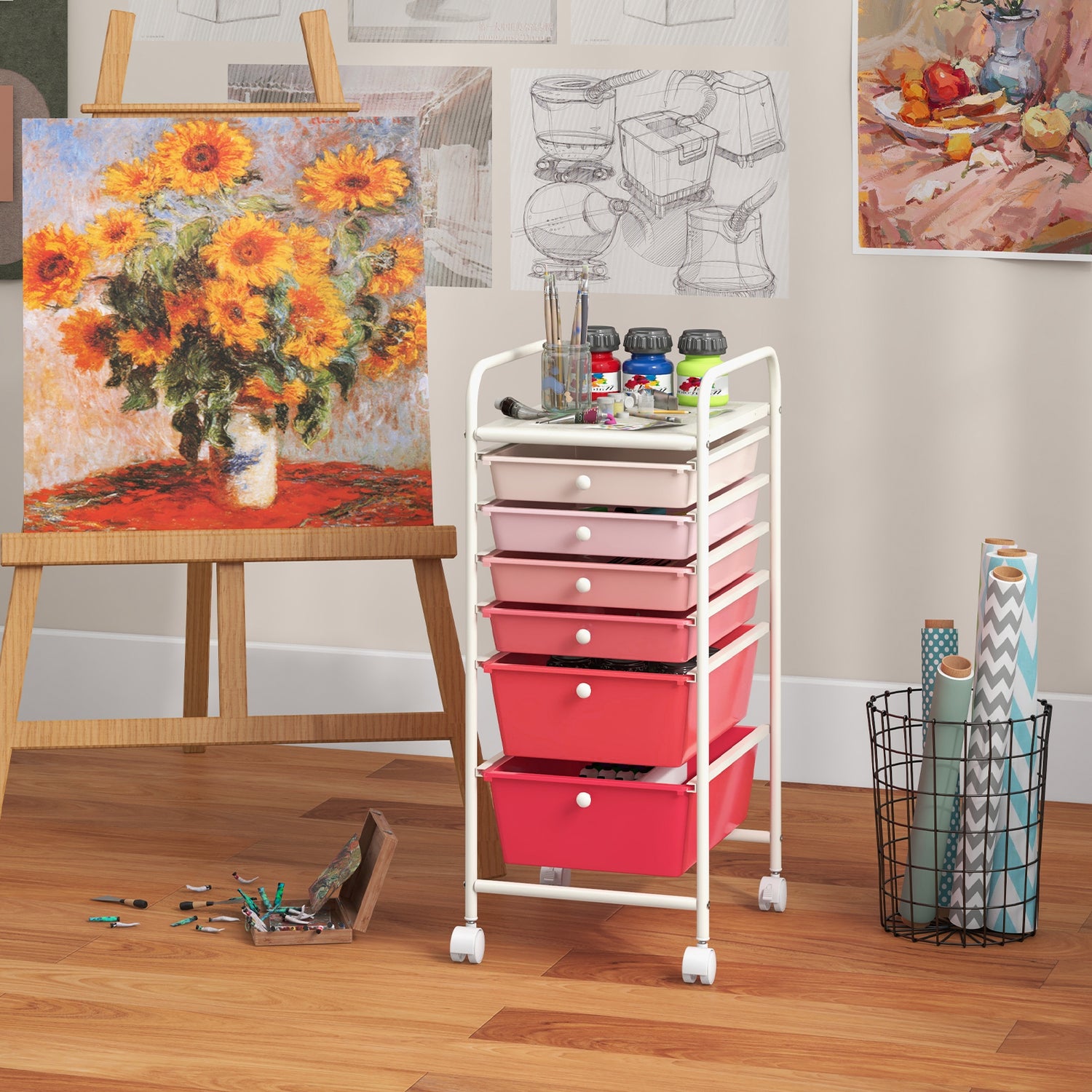 6 Drawers Rolling Storage Cart Organizer-Transparent