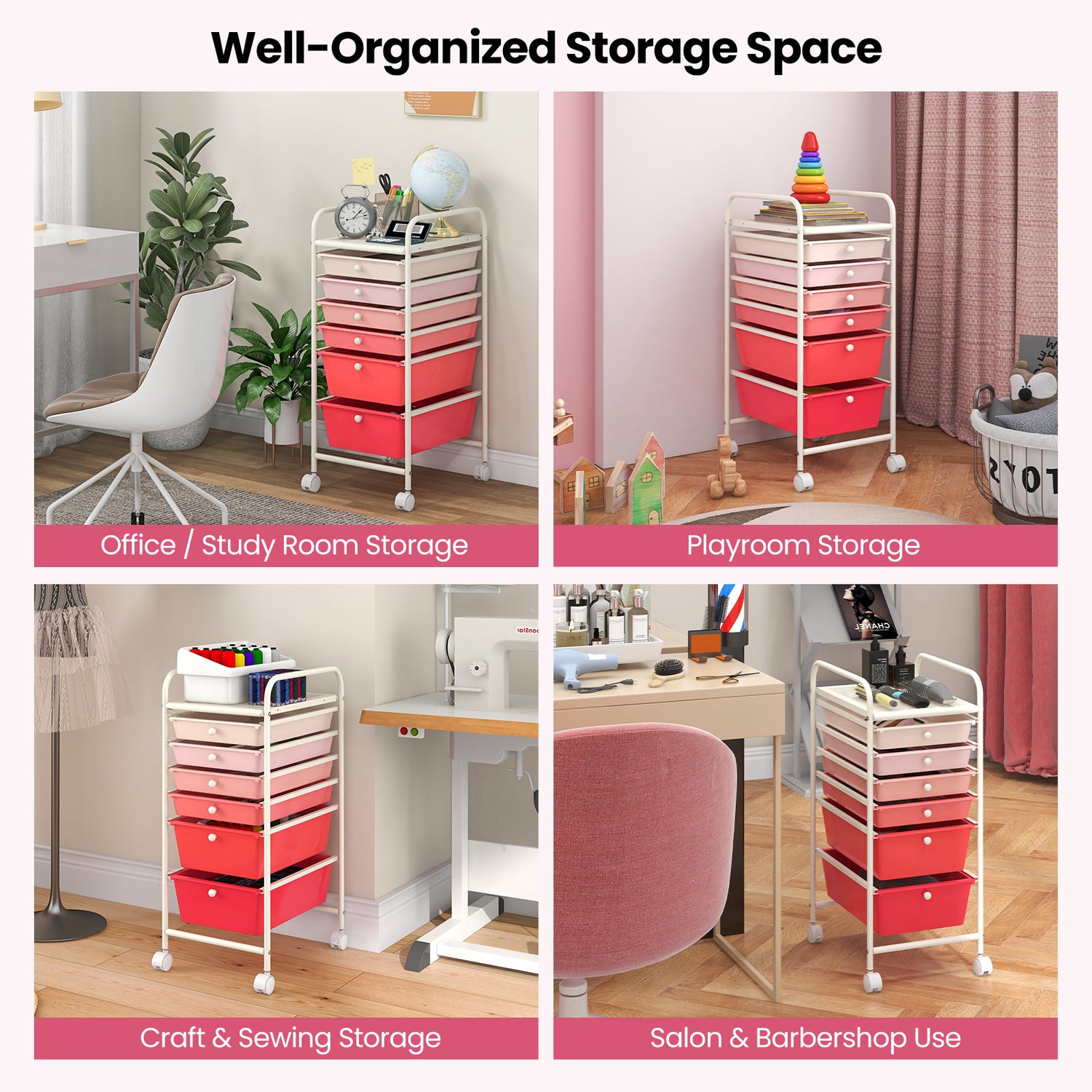6 Drawers Rolling Storage Cart Organizer-Transparent