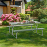 Picnic Table Bench Set Dining Table and 2 Benches with Metal Frame and HDPE Tabletop