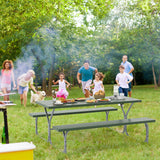 Picnic Table Bench Set Dining Table and 2 Benches with Metal Frame and HDPE Tabletop