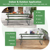 Picnic Table Bench Set Dining Table and 2 Benches with Metal Frame and HDPE Tabletop