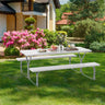 Picnic Table Bench Set Dining Table and 2 Benches with Metal Frame and HDPE Tabletop