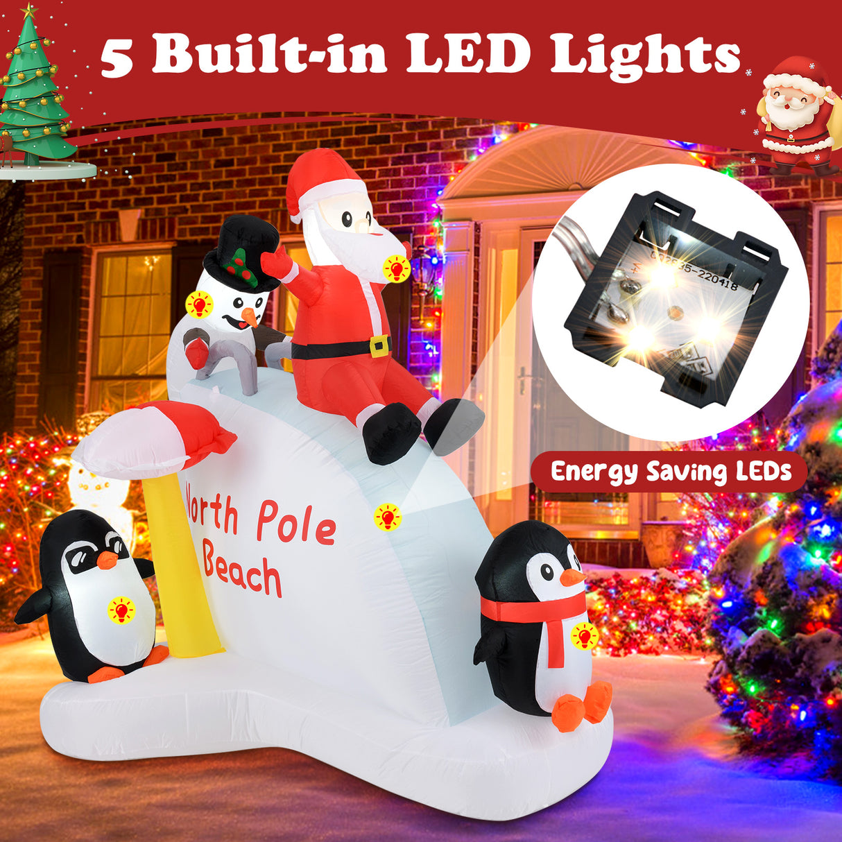 6 Feet Christmas Inflatable with Blow up Penguins and Santa Decoration