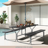 6 FT Picnic Table Bench Set Dining Table and 2 Benches with Metal Frame and HDPE Tabletop