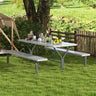 Picnic Table Bench Set Dining Table and 2 Benches with Metal Frame and HDPE Tabletop