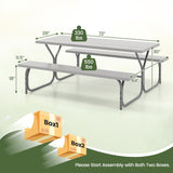 6 FT Picnic Table Bench Set Dining Table and 2 Benches with Metal Frame and HDPE Tabletop