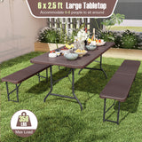 6 Feet Folding Table with Wood Grain HDPE Tabletop and Safe Lock Mechanism