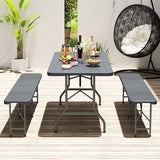 6 Feet Folding Table with Wood Grain HDPE Tabletop and Safe Lock Mechanism