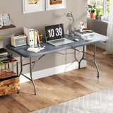 6 Feet Folding Table with Wood Grain HDPE Tabletop and Safe Lock Mechanism