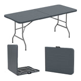 6 Feet Folding Table with Wood Grain HDPE Tabletop and Safe Lock Mechanism