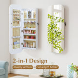6 LEDs Mirror Jewelry Cabinet Wall or Door Mounted Lockable Jewelry Organizer-White