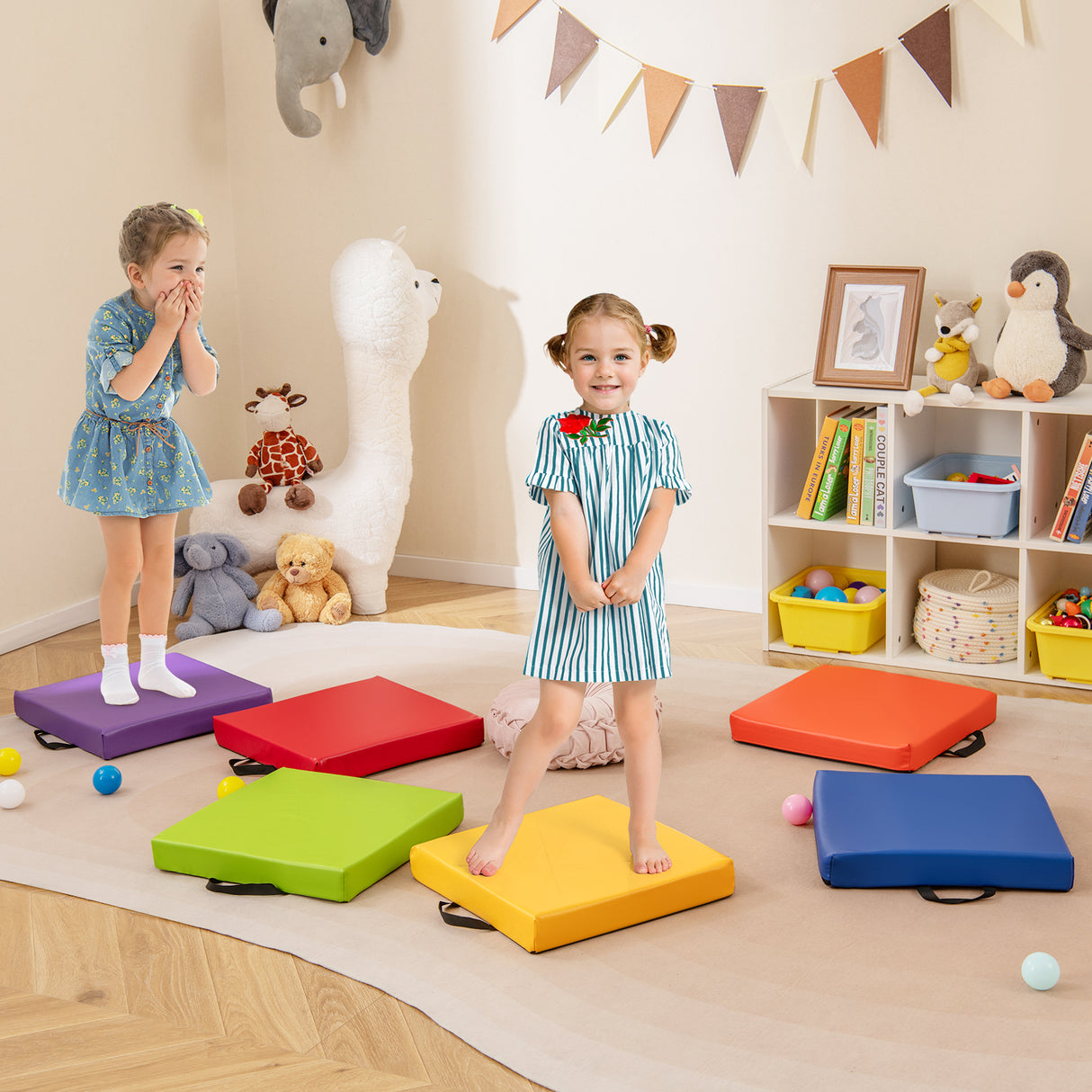6 PCS Square Floor Cushions 16 Inch Soft Sponge Floor Pillows-Multicolor