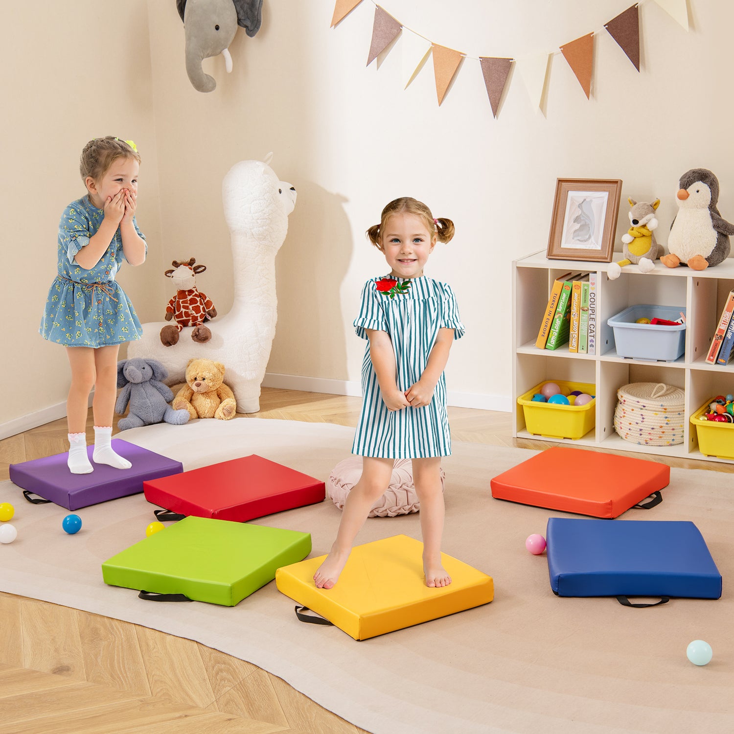 6 PCS Square Floor Cushions 16 Inch Soft Sponge Floor Pillows-Multicolor