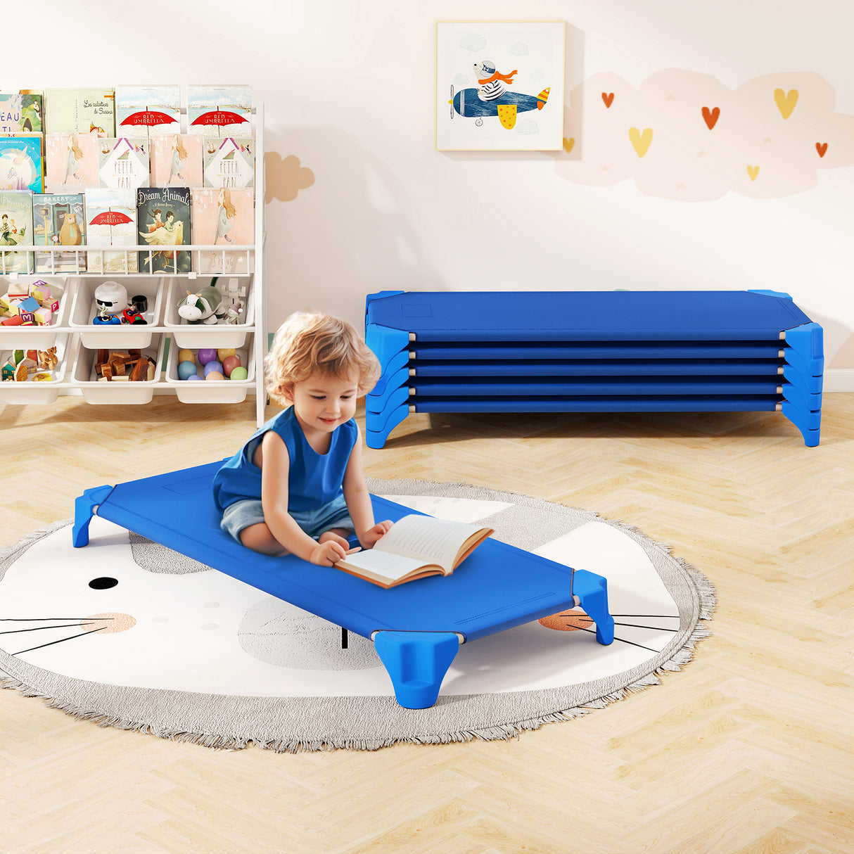 Portable 6 Pack Stackable Daycare Cots Sleeping Bed for Kids 52 Inch