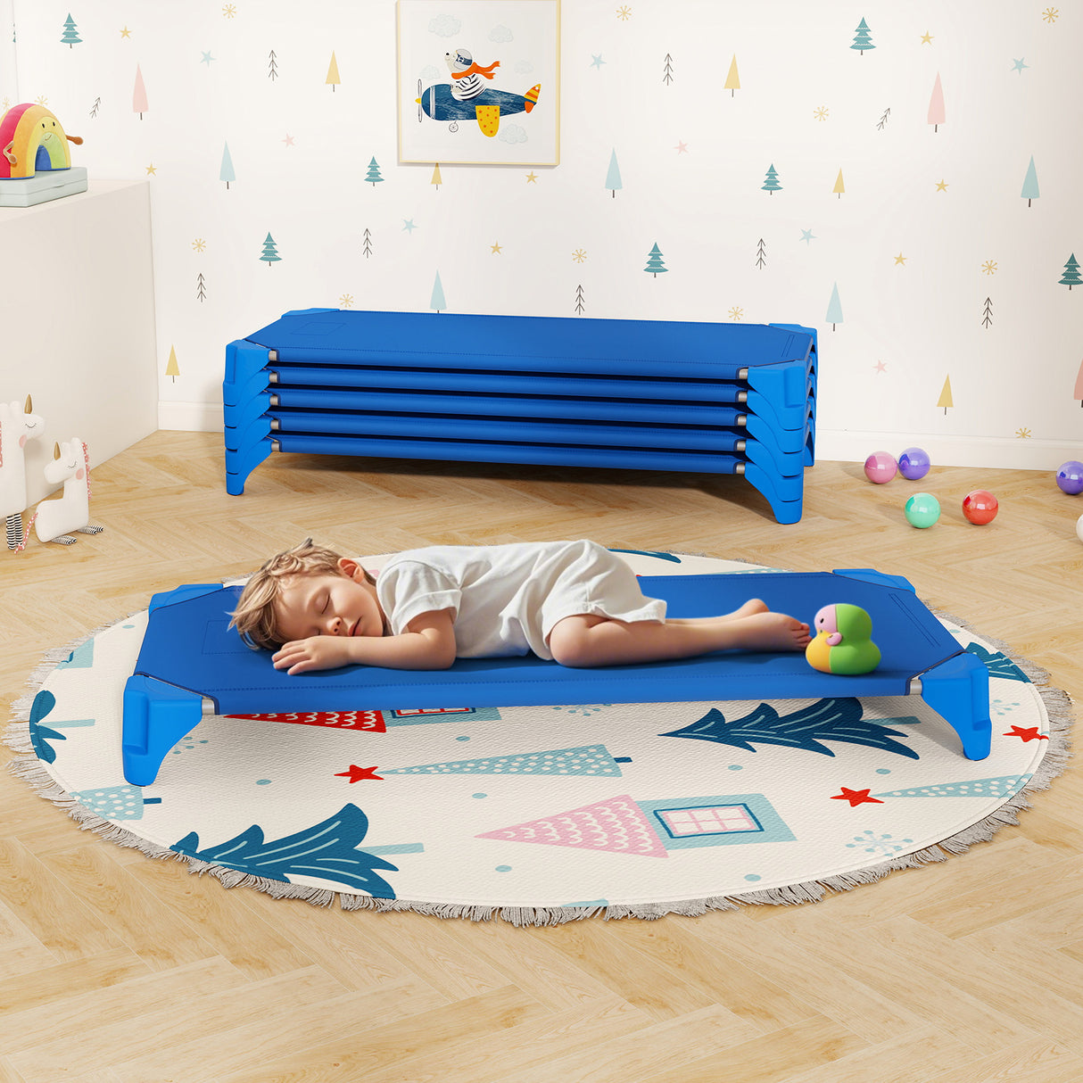 Portable 6 Pack Stackable Daycare Cots Sleeping Bed for Kids 52 Inch