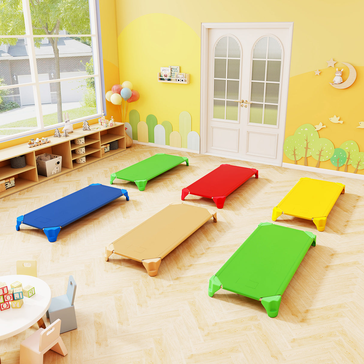 Portable 6 Pack Stackable Daycare Cots Sleeping Bed for Kids 52 Inch