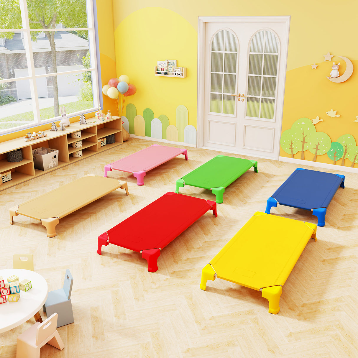 Portable 6 Pack Stackable Daycare Cots Sleeping Bed for Kids 53 Inch