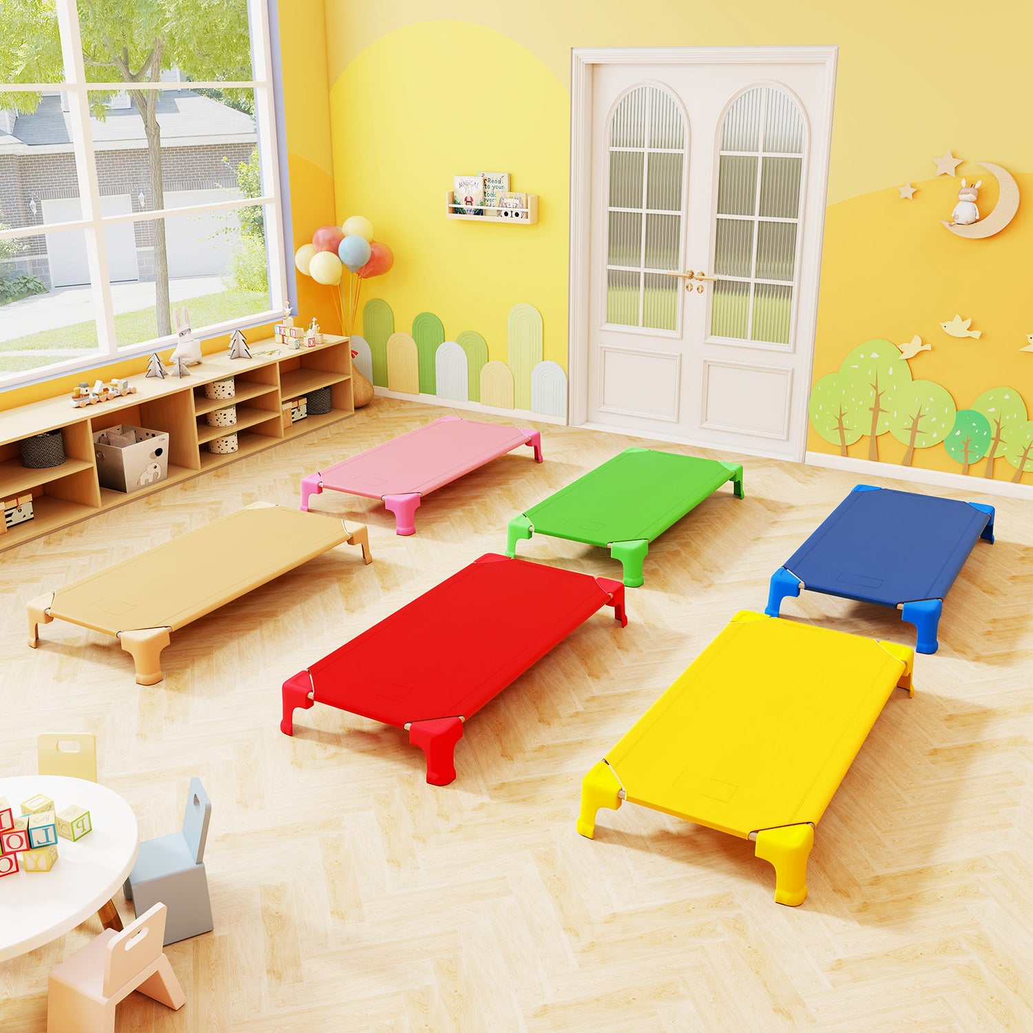 Portable 6 Pack Stackable Daycare Cots Sleeping Bed for Kids 53 Inch