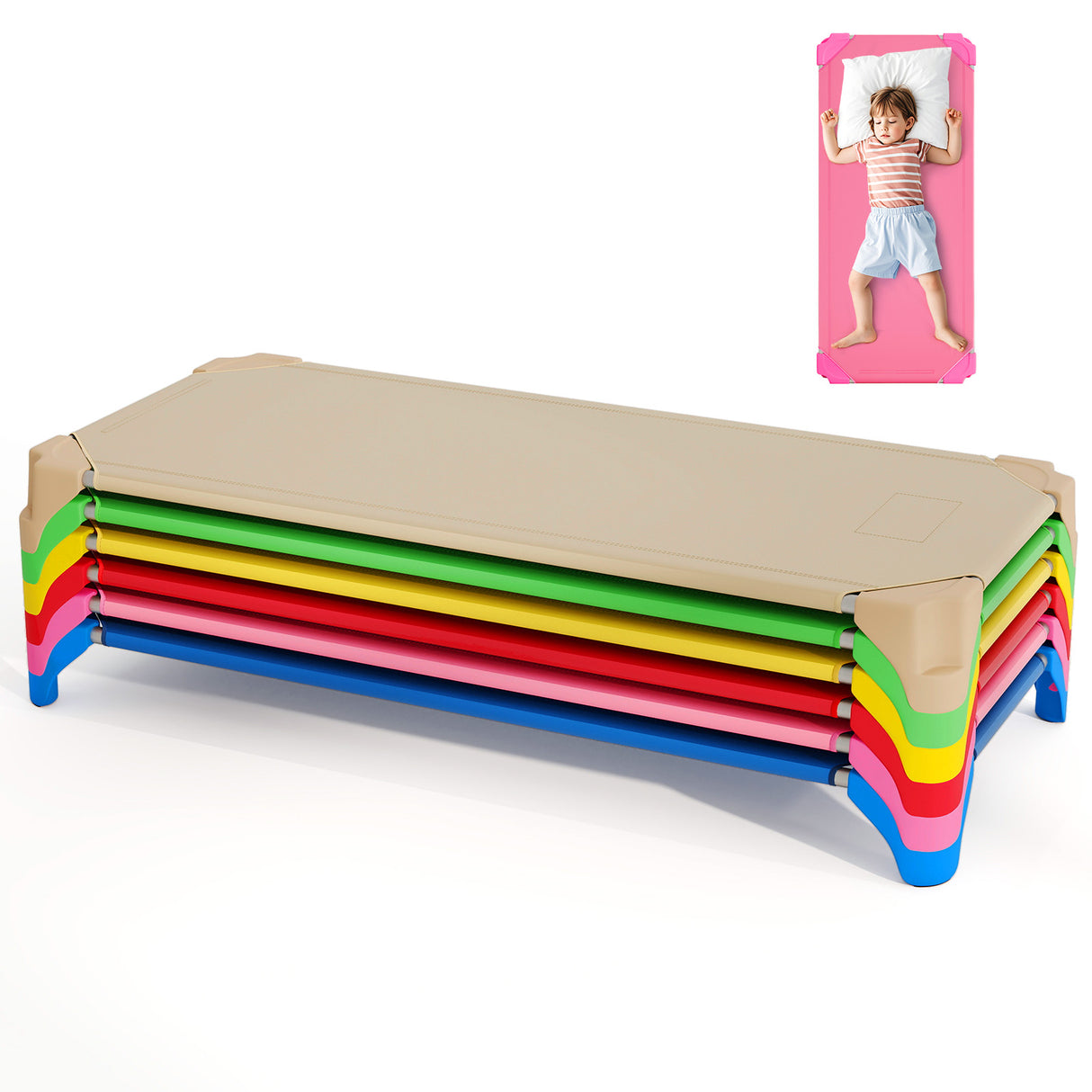 Portable 6 Pack Stackable Daycare Cots Sleeping Bed for Kids 52 Inch