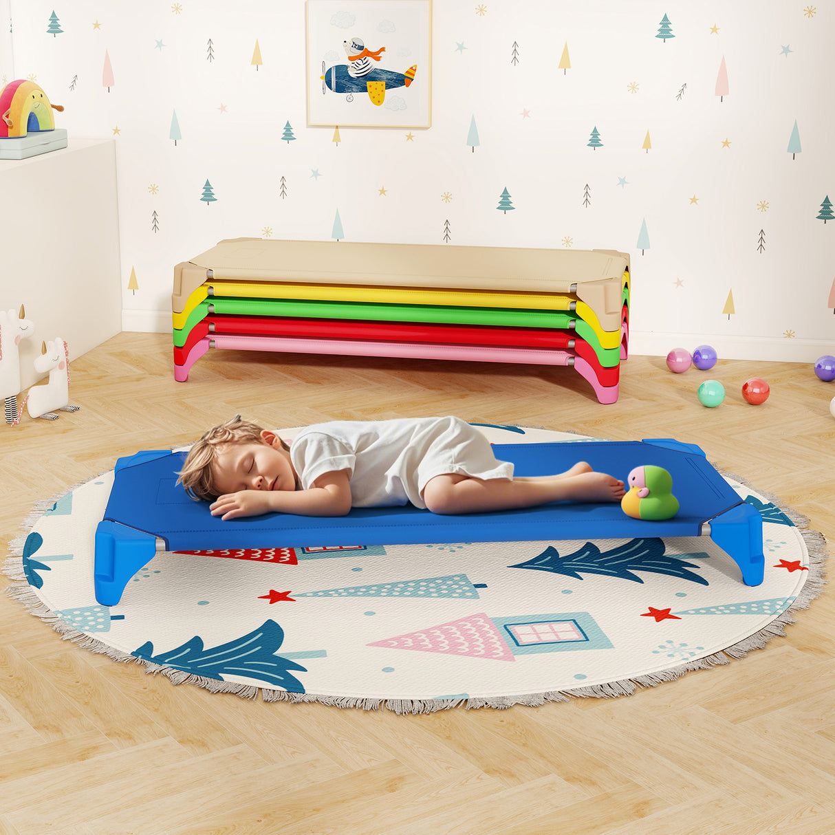 Portable 6 Pack Stackable Daycare Cots Sleeping Bed for Kids 52 Inch