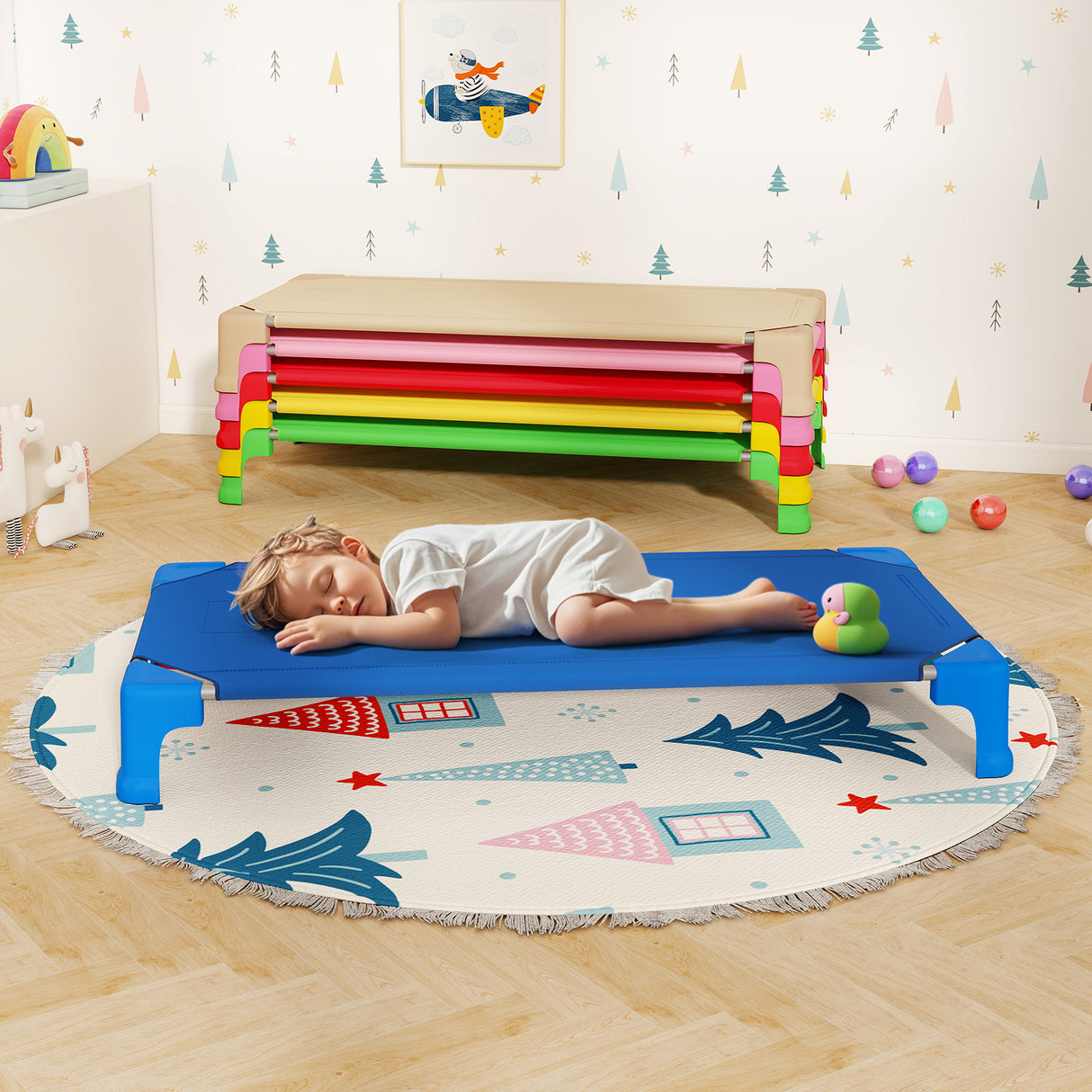 Portable 6 Pack Stackable Daycare Cots Sleeping Bed for Kids 53 Inch