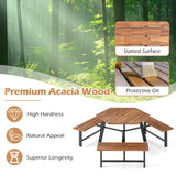 6 Person Acacia Wood Picnic Table Bench Set with 3 Seats
