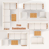 6 Pieces Acacia Wood Patio Furniture Set with Cushions and 2-Tier Coffee Table-White