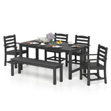 6 Pieces Patio Dining Bench Set Outdoor HDPE Weather Resistant Table and Chairs Set