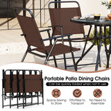 6 Pieces Patio Dining Set Folding Chairs Glass Table Tilt Umbrella for Garden