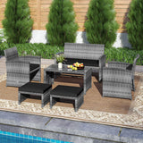 6 Pieces Patio Furniture Set Outdoor Sectional Conversation PE Rattan Sofa Set