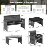 6 Pieces Patio Furniture Set Outdoor Sectional Conversation PE Rattan Sofa Set